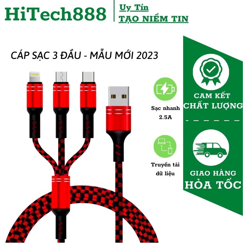 [Giảm Giá] Cáp Sạc 3 Đầu, Dây Sạc 3 Đầu Đa Năng 3in1 Ligning - Micro - Type C Dây Dù Sạc Cho Samsung Oppo Xiaomi lPhon