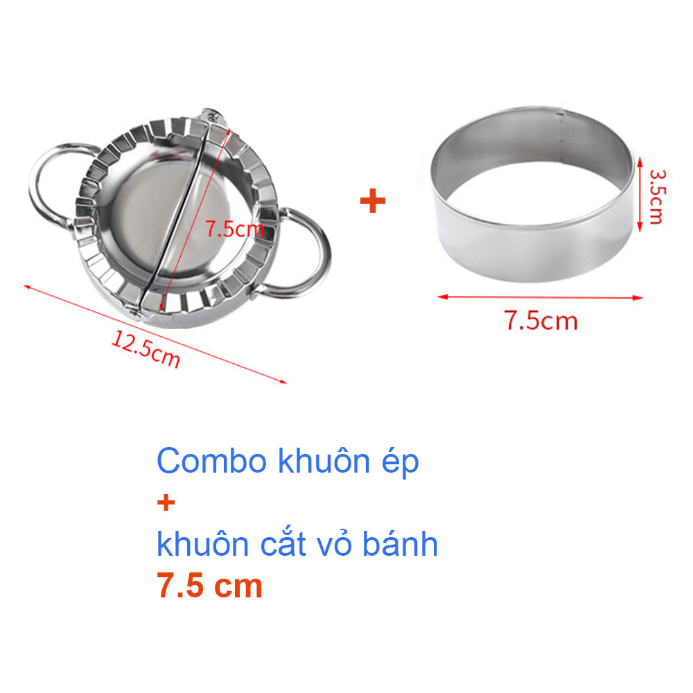 combo khuôn kẹp và khuôn  cắt vỏ bánh làm bánh bột nhân thịt ( há cảo, bánh bao, bánh gối) bằng inox 304