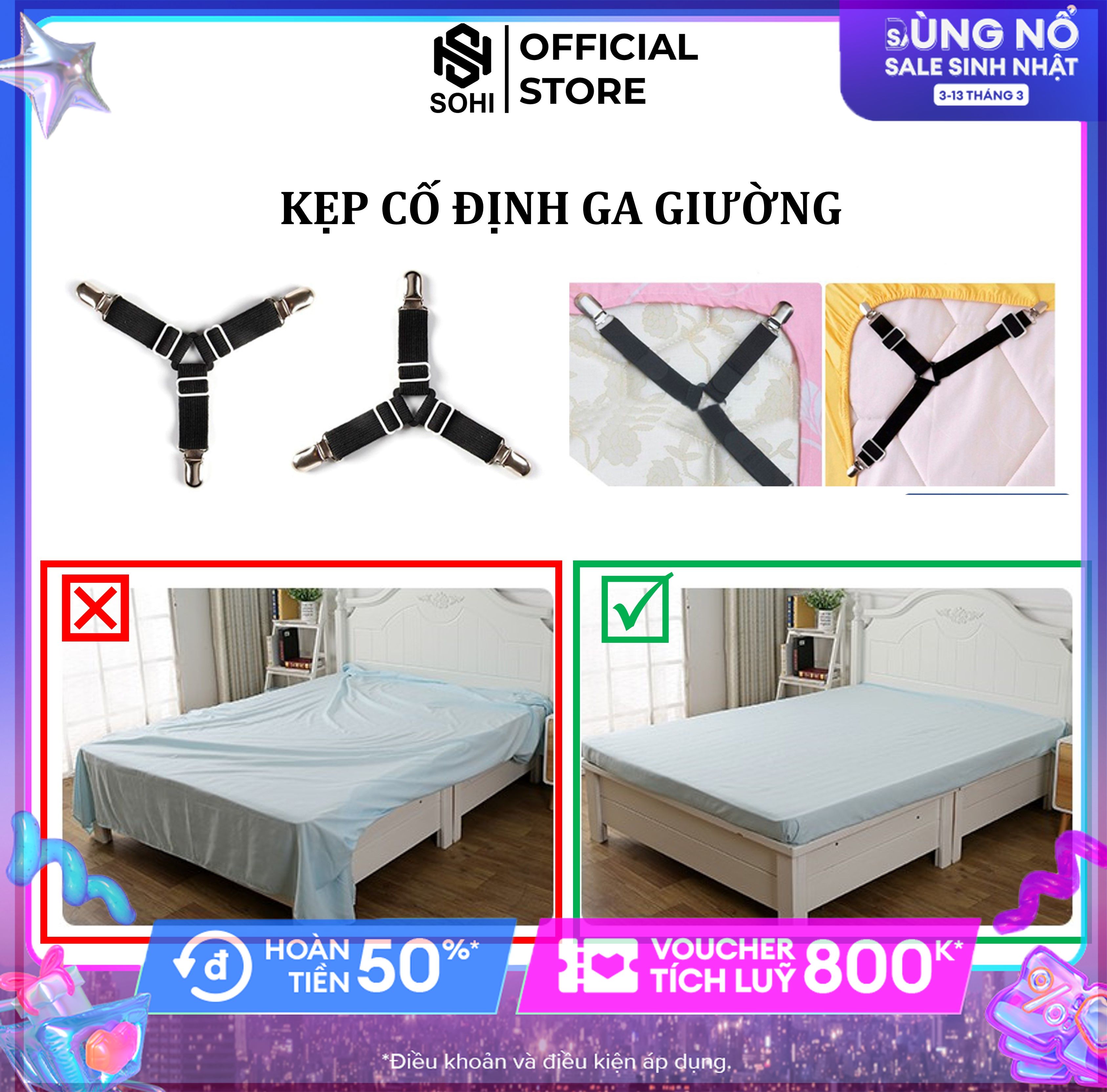 Kẹp ga giường drap chống xê dịch combo bộ 4 kẹp ga giường chống xê dịch cố định ga giường chắc chắn