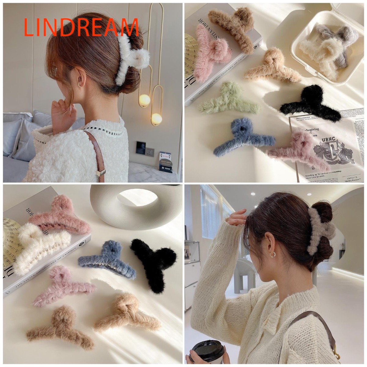 LINDREAM Kẹp tóc càng cua cỡ lớn thiết kế phong cách Hàn Quốc
