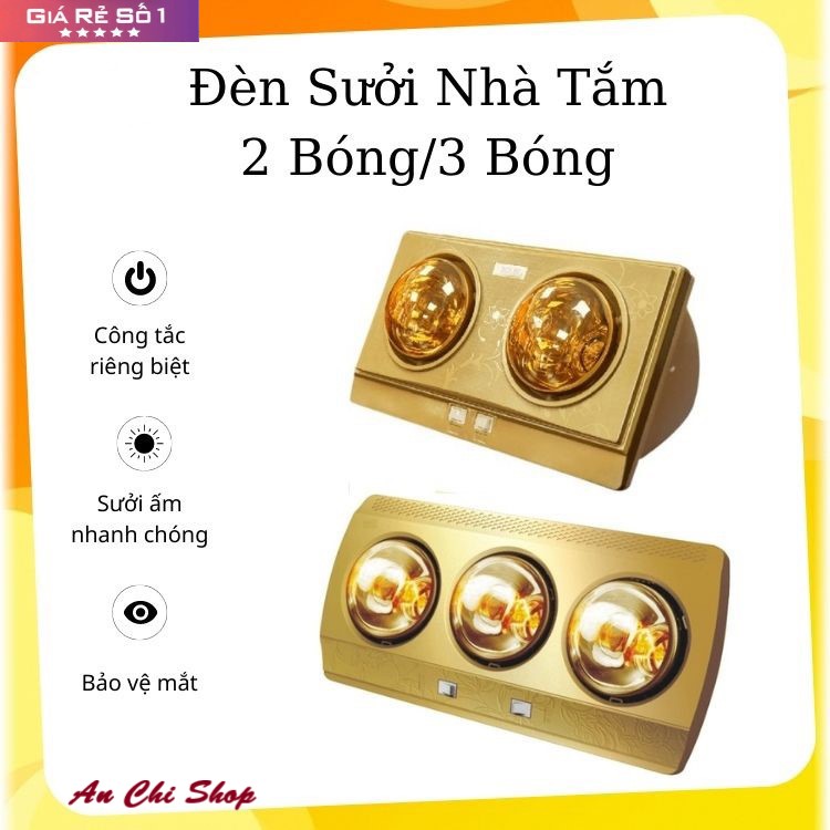 Đèn sưởi nhà tắm Kottmann 2 bóng - 3 bóng Cao cấp, Đèn sưởi hồng ngoại chống lóa, sưởi ấm nhanh