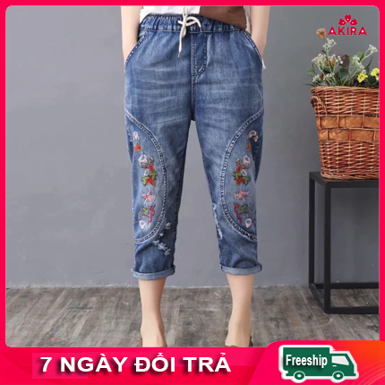 Quần jean bò bagy nữ lưng thun lửng 7 tất size đại bigsize size m, l, xl, 2xl,3xl