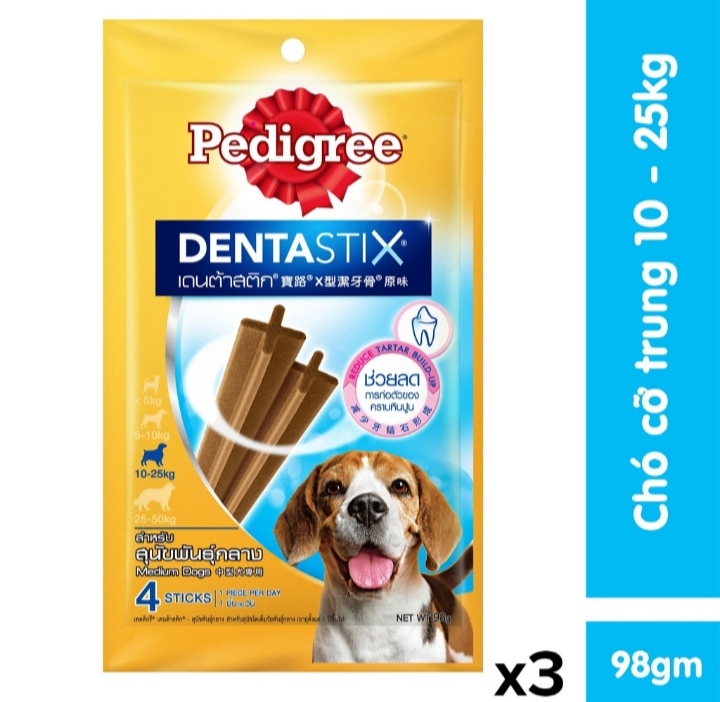 Bộ 3 bánh xương chó trung Pedigree Dentastix 98g