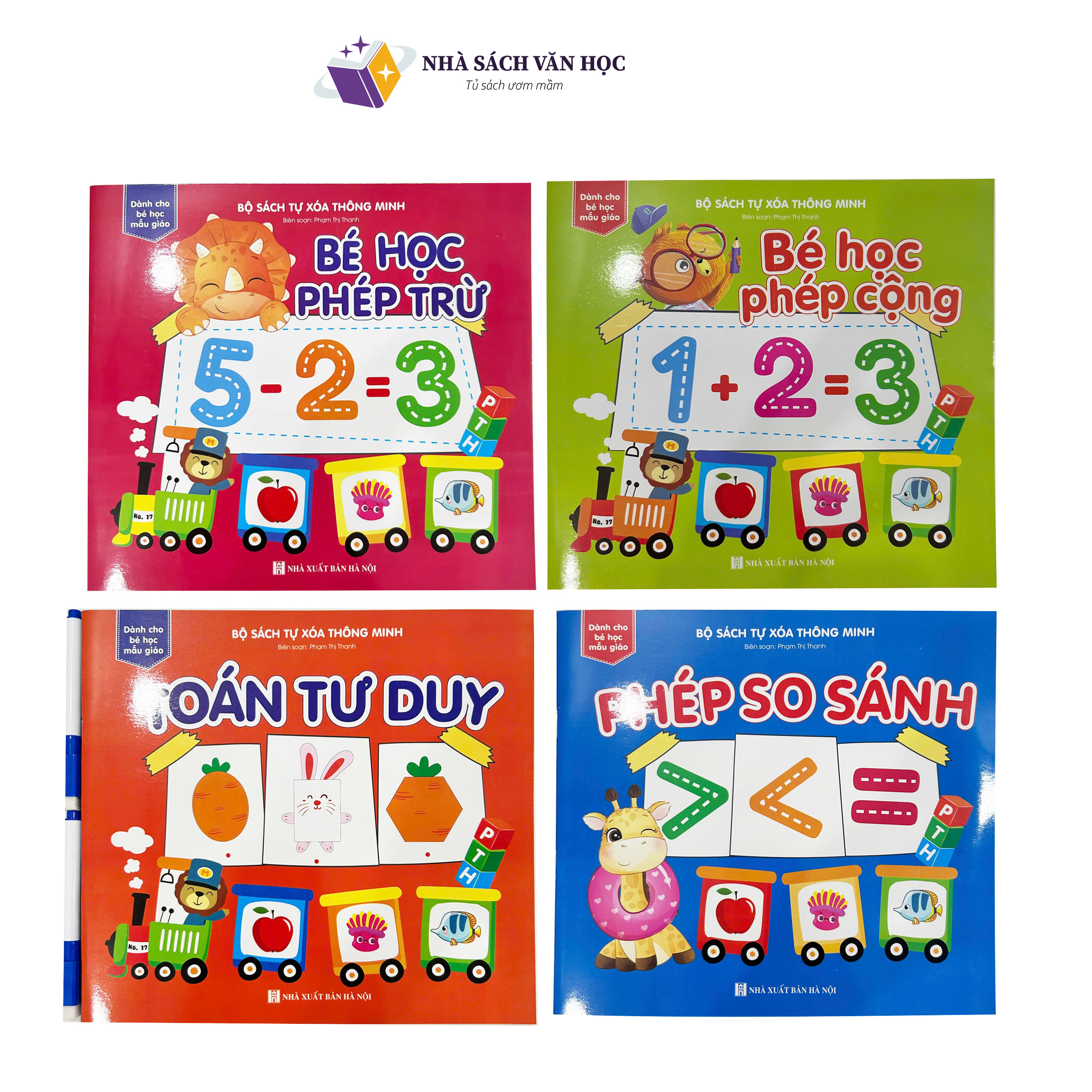Sách - Bộ Sách Viết Xóa Thông Minh Về Toán Tư Duy - Dành Cho Bé 4-5 tuổi (Bộ 4 Cuốn Tặng Kèm 2 Bút Lông Có Đầu Xóa)