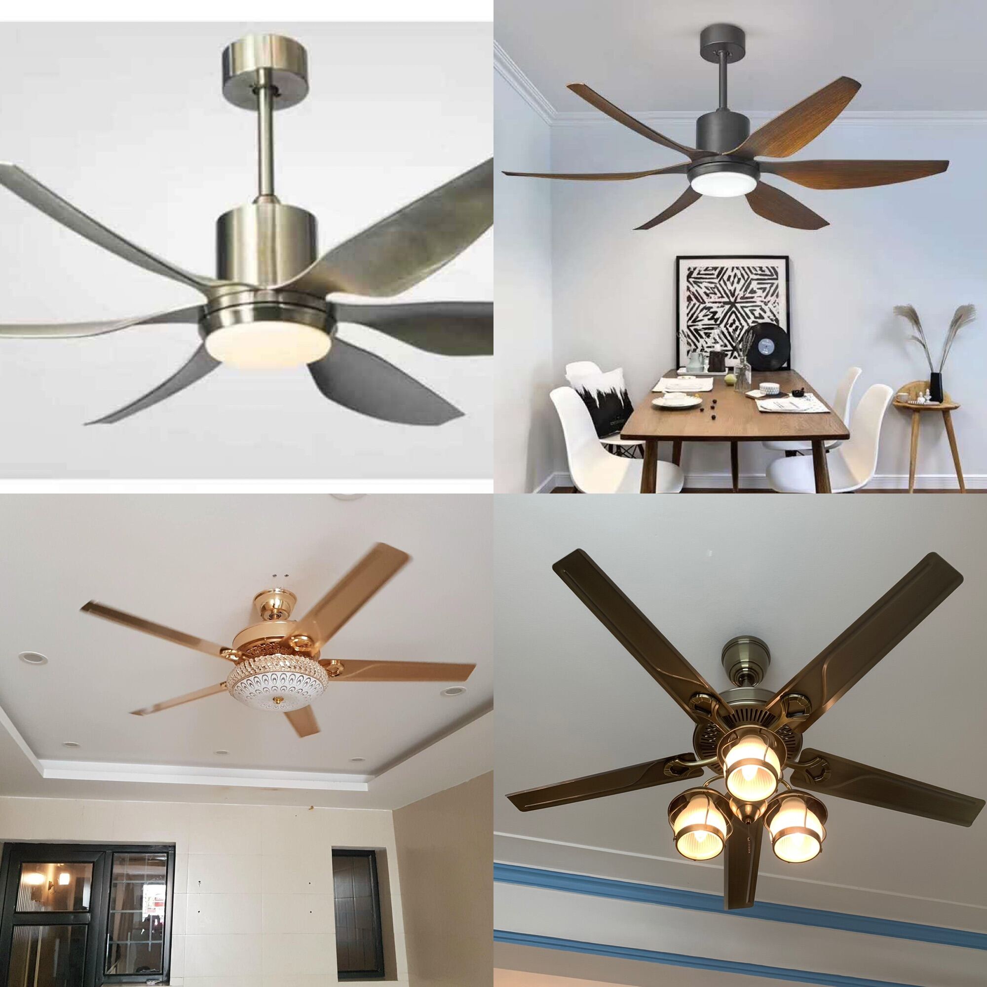 Quạt trần đèn cao cấp, động cơ DC đồng siêu bền, 6 số, bảo hành động cơ 2 năm