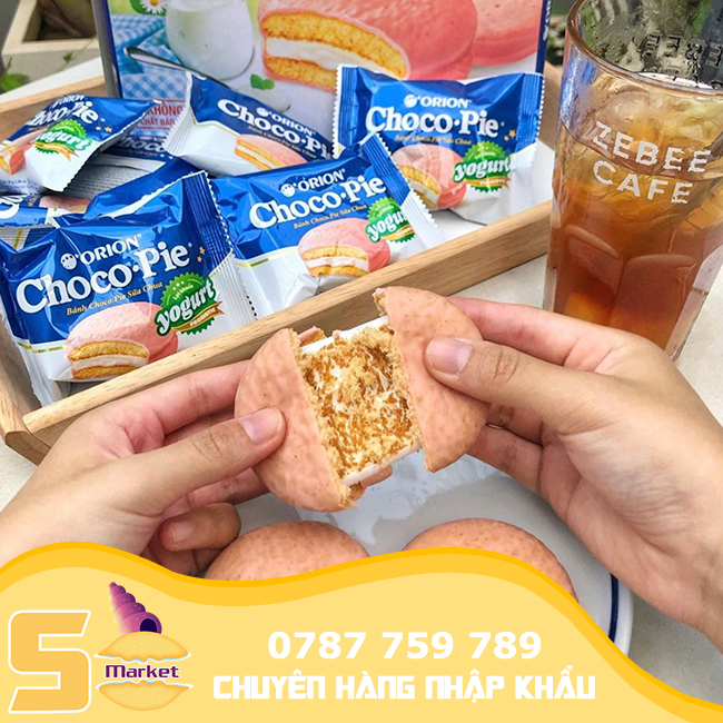 [1 HỘP-8 BỊCH] Bánh xốp chocopie nhân sữa chua yogurt Orion , bánh chocopie tuổi thơ, bánh xốp sữa chua【Sò Market】
