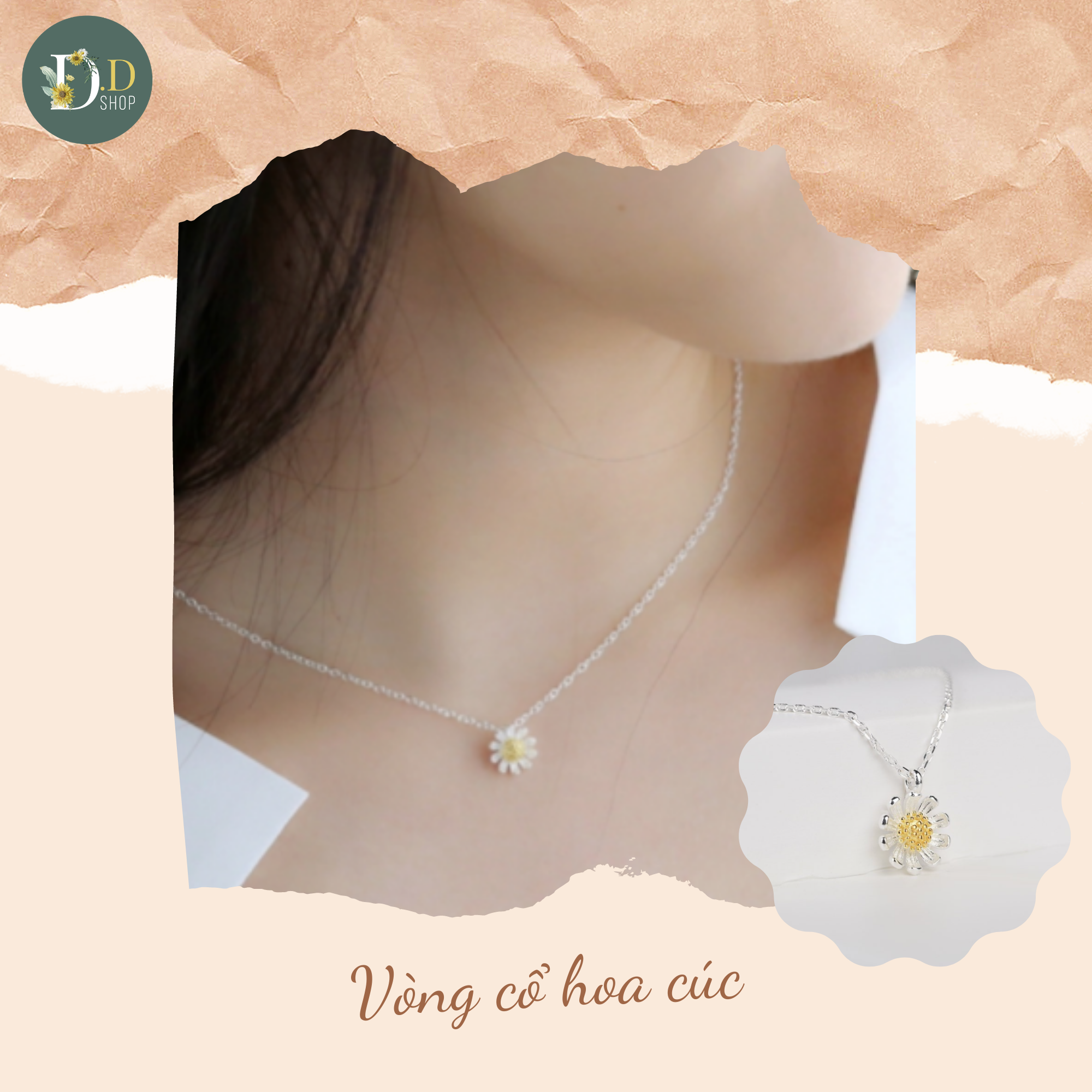 Dây chuyền bạc mặt hoa cúc dễ thương