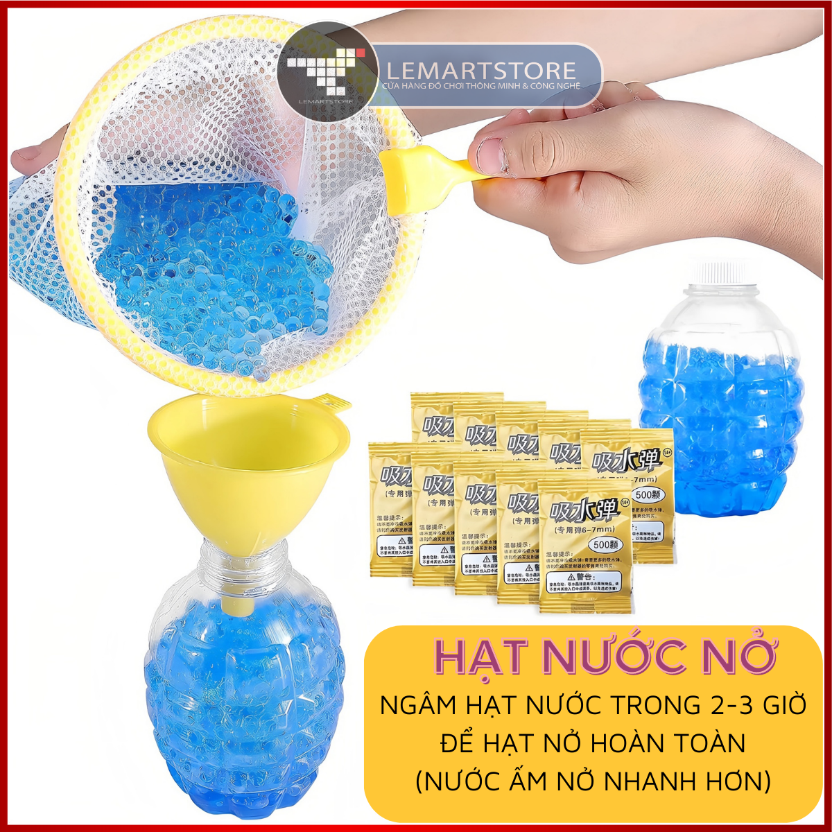 Gói 10000 Hạt nước nở hay thạch nở chuyên dành cho các loại đồ chơi sử dụng hạt nở, kích thước hạt 7mm từ LEMARTSTORE