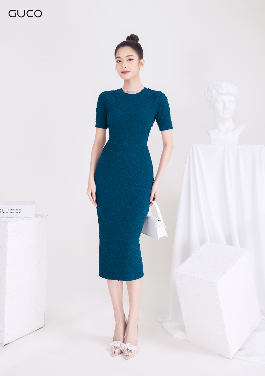 Đầm body cổ tròn 3916 guco xanh dương
