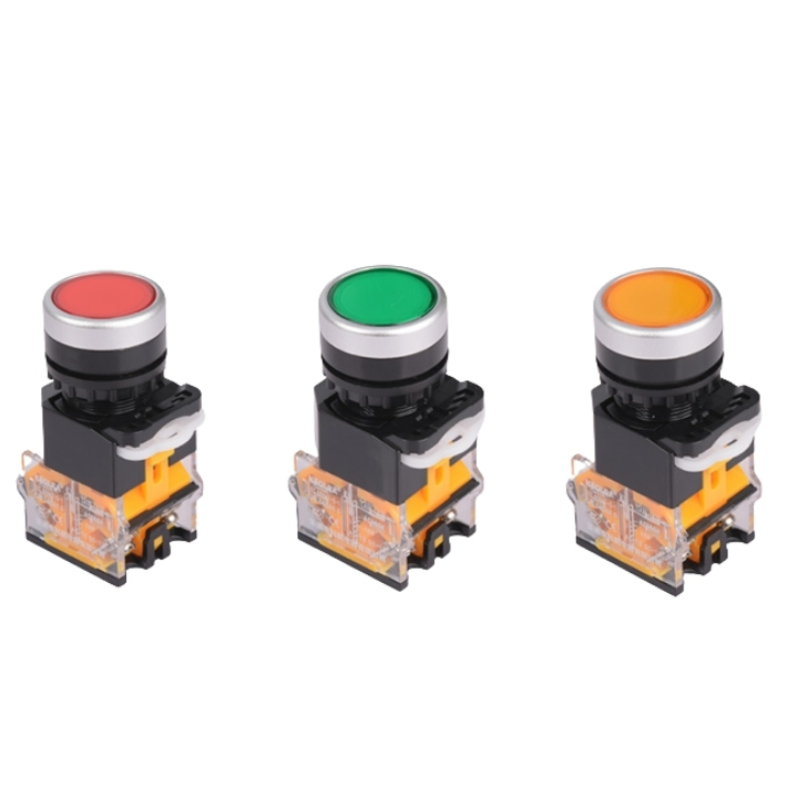 Công tắc nhấn nhả đề LA38-11 phi 22mm không đèn 3 màu xanh, đỏ, vàng