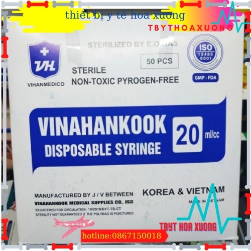Bơm tiêm 20ml vinahankook-bơm tiêm 10cc vinahakook hộp 50 cây