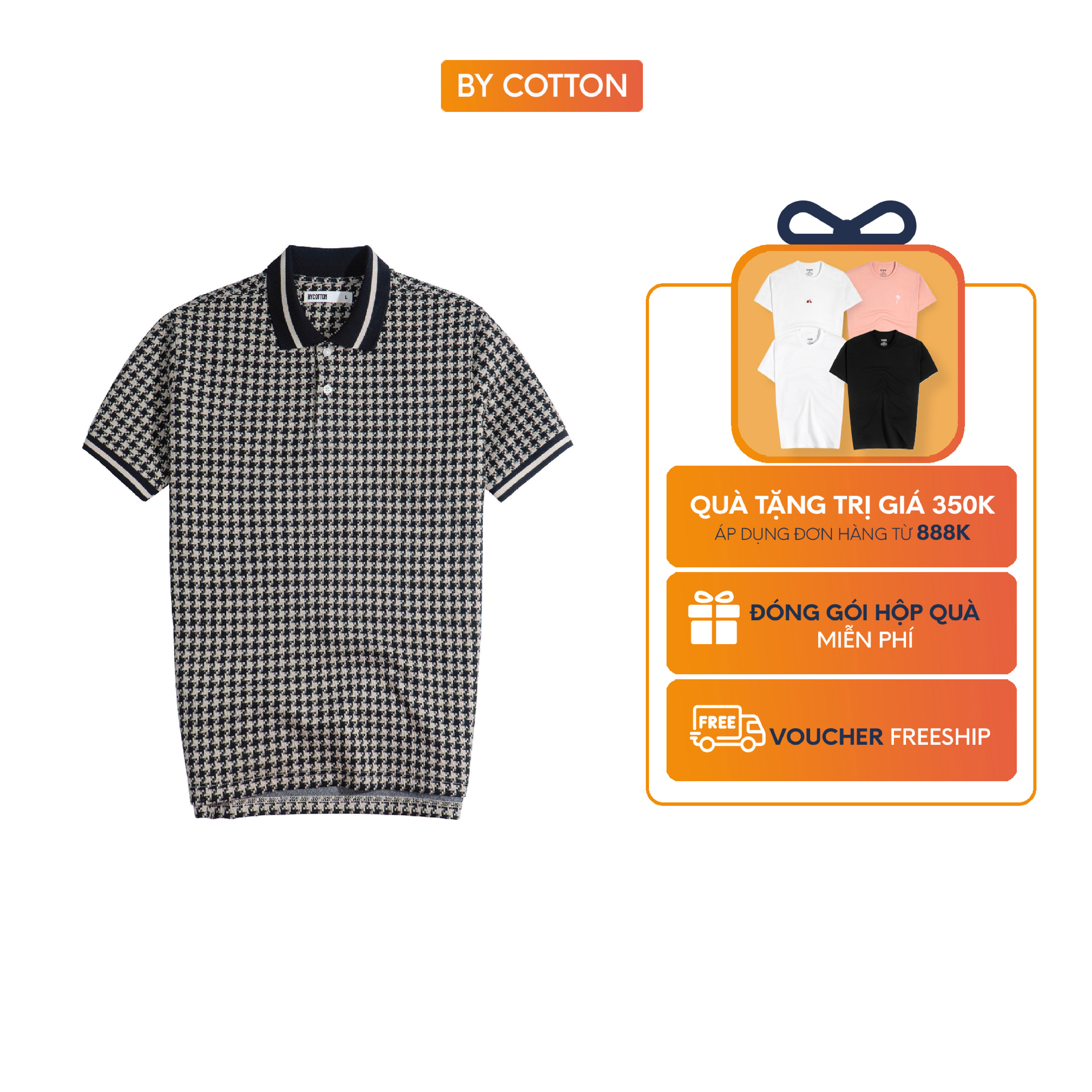 Áo thun nam cao cấp polo họa tiết 010424 by cotton
