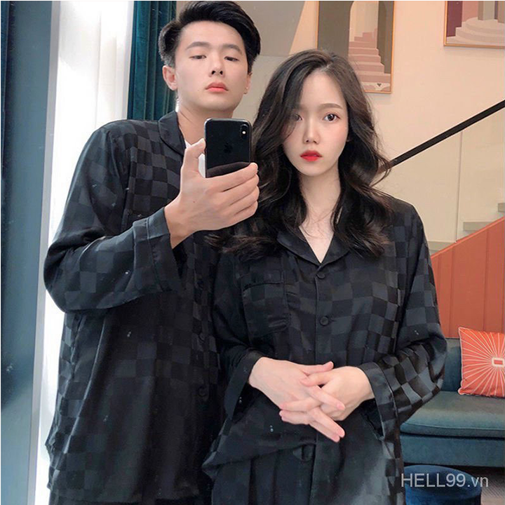 Bộ pyjama lụa dài tay phù hợp cả nam và nữ, bộ đồ ngủ dài tay chất lụa cao cấp