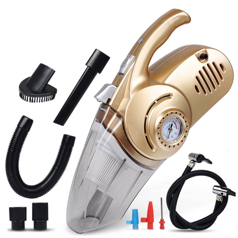 Máy hút bụi ô tô đa chức năng 4in1 ướt khô tự động chăm sóc lốp đồng hồ đo áp suất lốp và bơm khí bơm hơi chức năng chiếu sáng bụi.