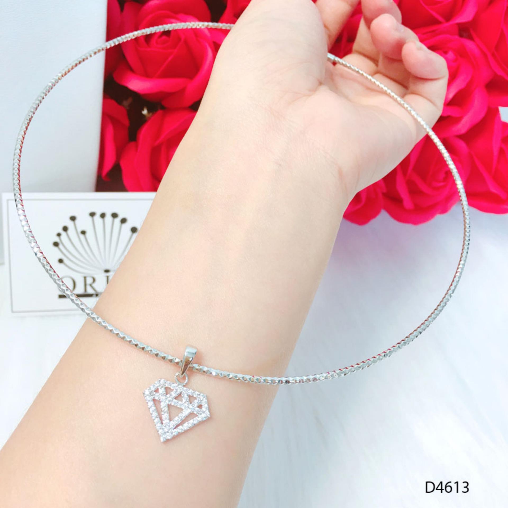 Kiềng bạc, kiềng cổ bạc mặt hình kim cương thiết kế cao cấp Orin D4613 - Long Tien