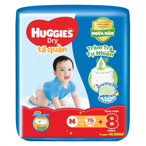 Tã quần HUGGIES DRY PANTS SUPER JUMBO ĐỦ SIZE (M và XL tặng 8 m) mẫu mới