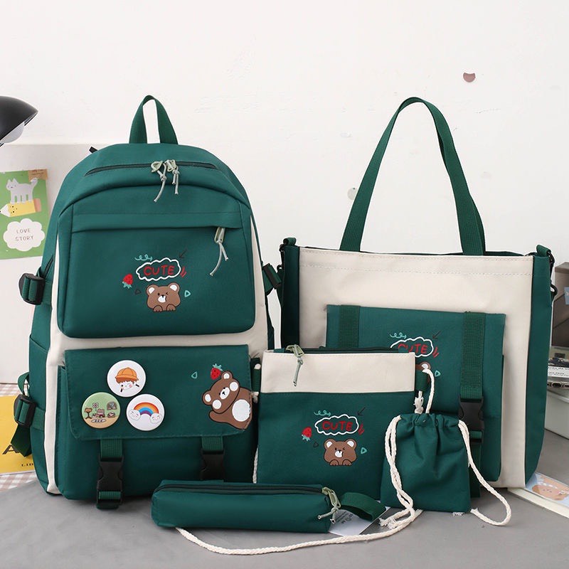 Combo balo 4 món đi học, balo thời trang - set gấu cute