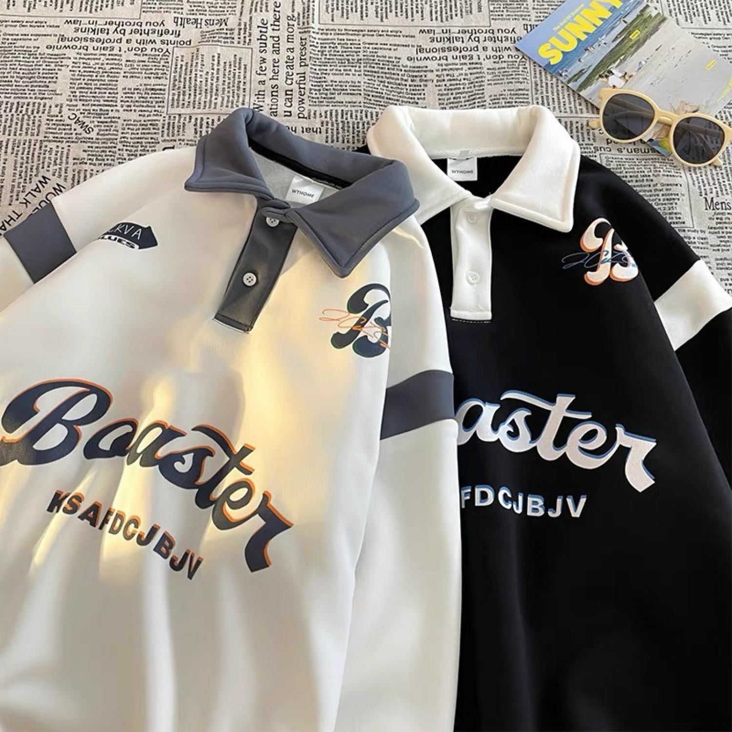 Áo polo sweater unisex in chữ B trước ngực - Áo cổ bẻ chất cotton nỉ da cá hàn mềm và mát