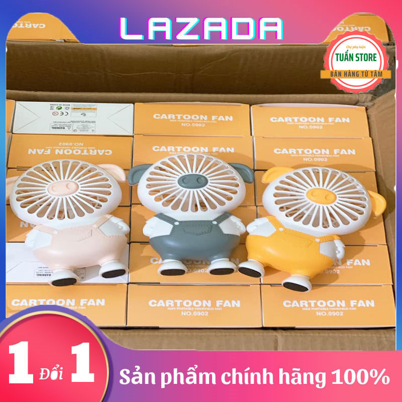 Quạt cầm tay mini tích điện hình con lợn tích điện cực hót, siêu cute