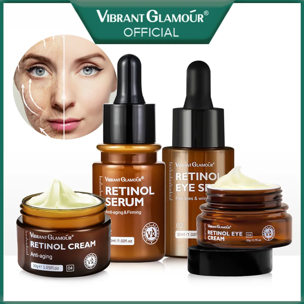 VIBRANT GLAMOUR Chiết khấu 30% Serum mắt + Kem dưỡng mắt + Serum dưỡng da mặt + Kem dưỡng da mặt chống lão hóa Giảm nếp nhăn Chống nếp nhăn Dưỡng ẩm làm sáng da Dưỡng ẩm sửa chữa 4 PCS