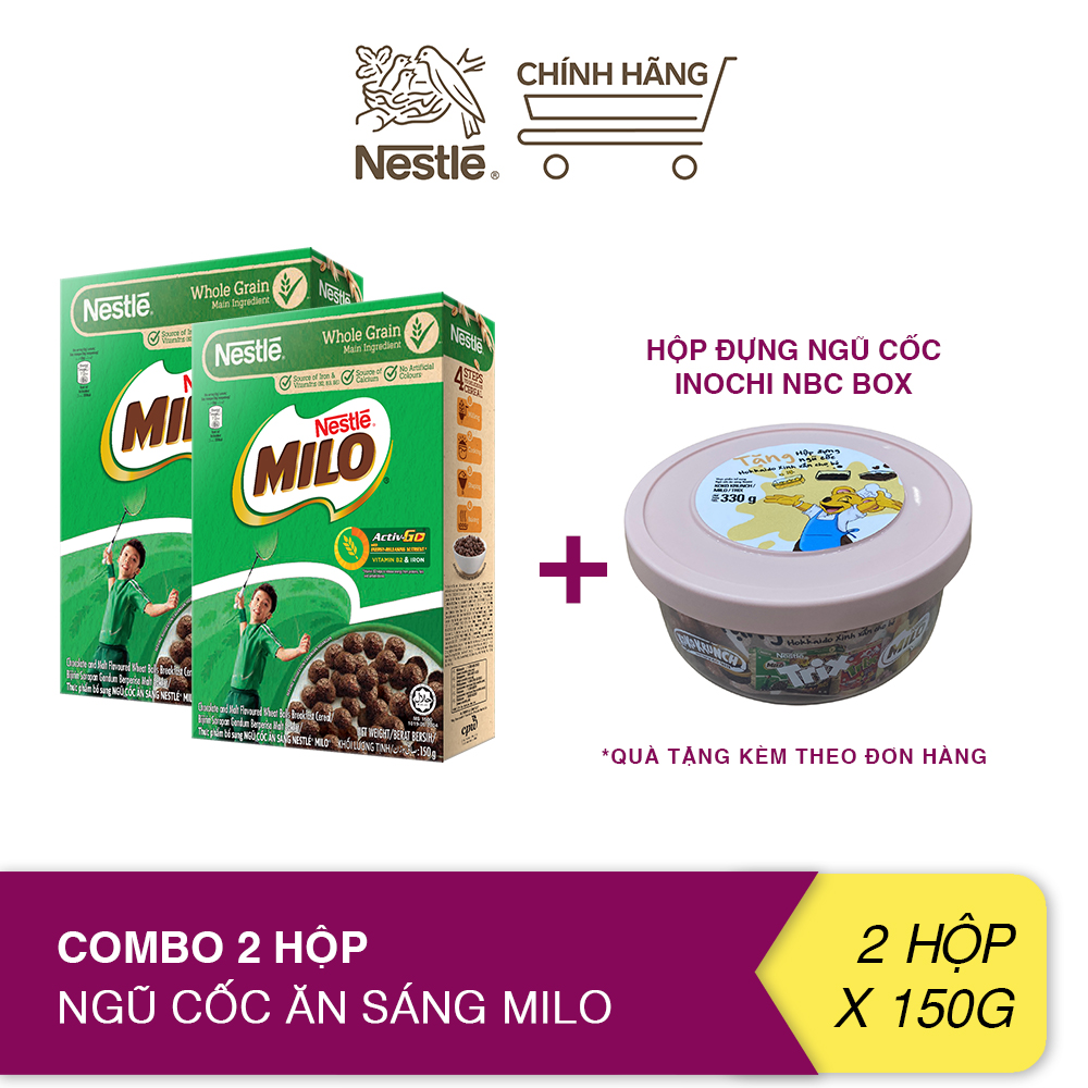 Tặng 1 Hộp đựng ngũ cốc Combo 2 hộp ngũ cốc ăn sáng Nestlé MILO Hộp 150g