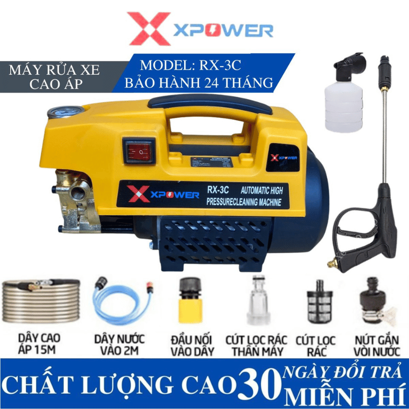 Máy rửa xe Mini Xpower 3500W - Máy rửa xe nhật bản Xpower Lõi Đồng Cực Khỏe - tặng kèm bình bọt tuyết