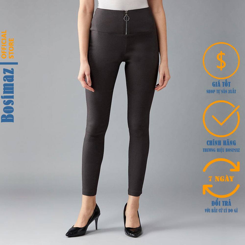 Quần Legging Nữ Bosimaz MS255 dài túi sau màu xám có khóa kéo phía trước thun co giãn 4 chiều vải đẹp dày thoáng mát không xù lông.