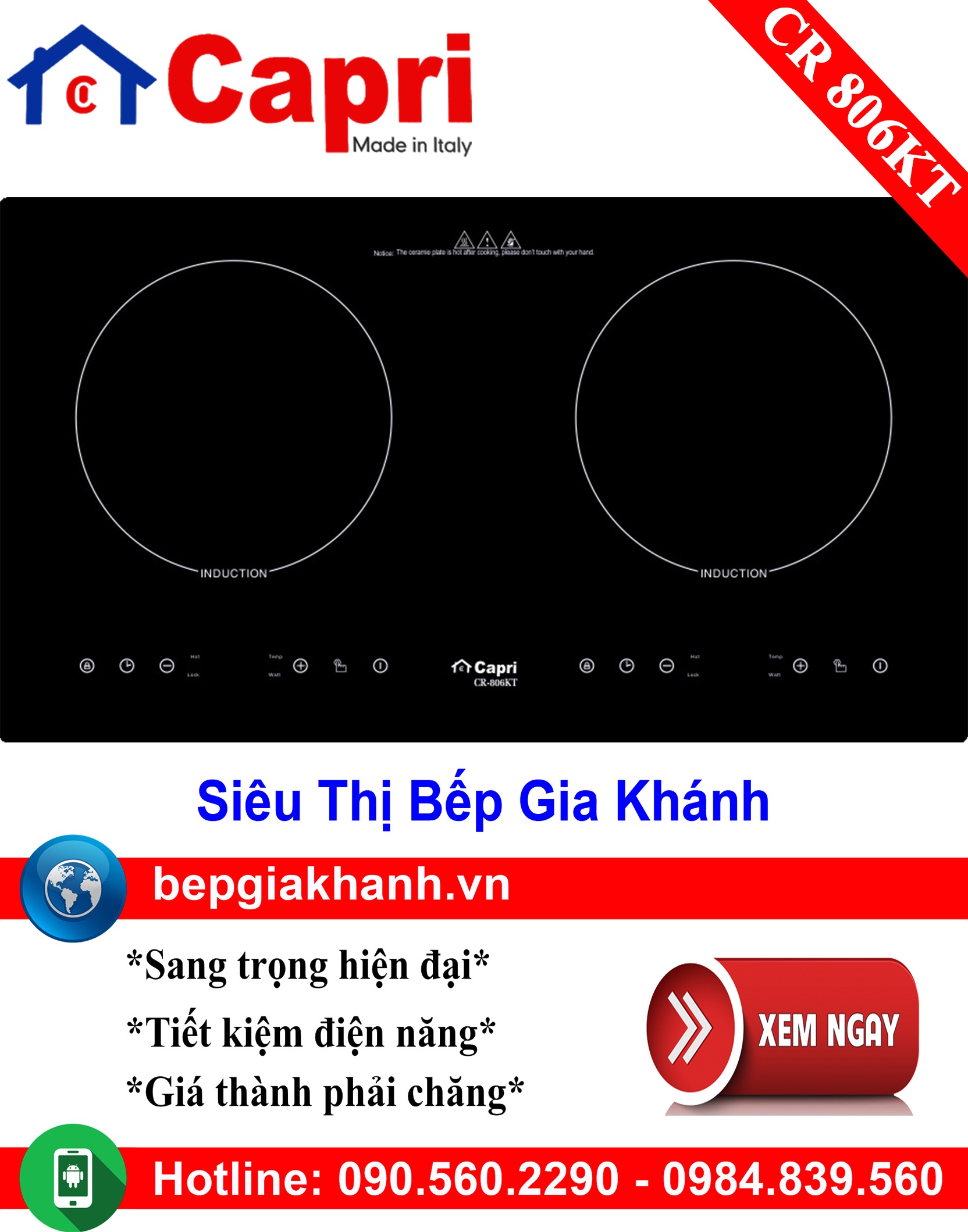 [HCM]Bếp từ đôi Capri CR 806KT, bếp từ, bếp điện từ, bếp từ đôi, bếp điện từ đôi, bếp từ giá rẻ, bếp điện từ giá rẻ, bếp từ đơn, bep tu don, bep tu