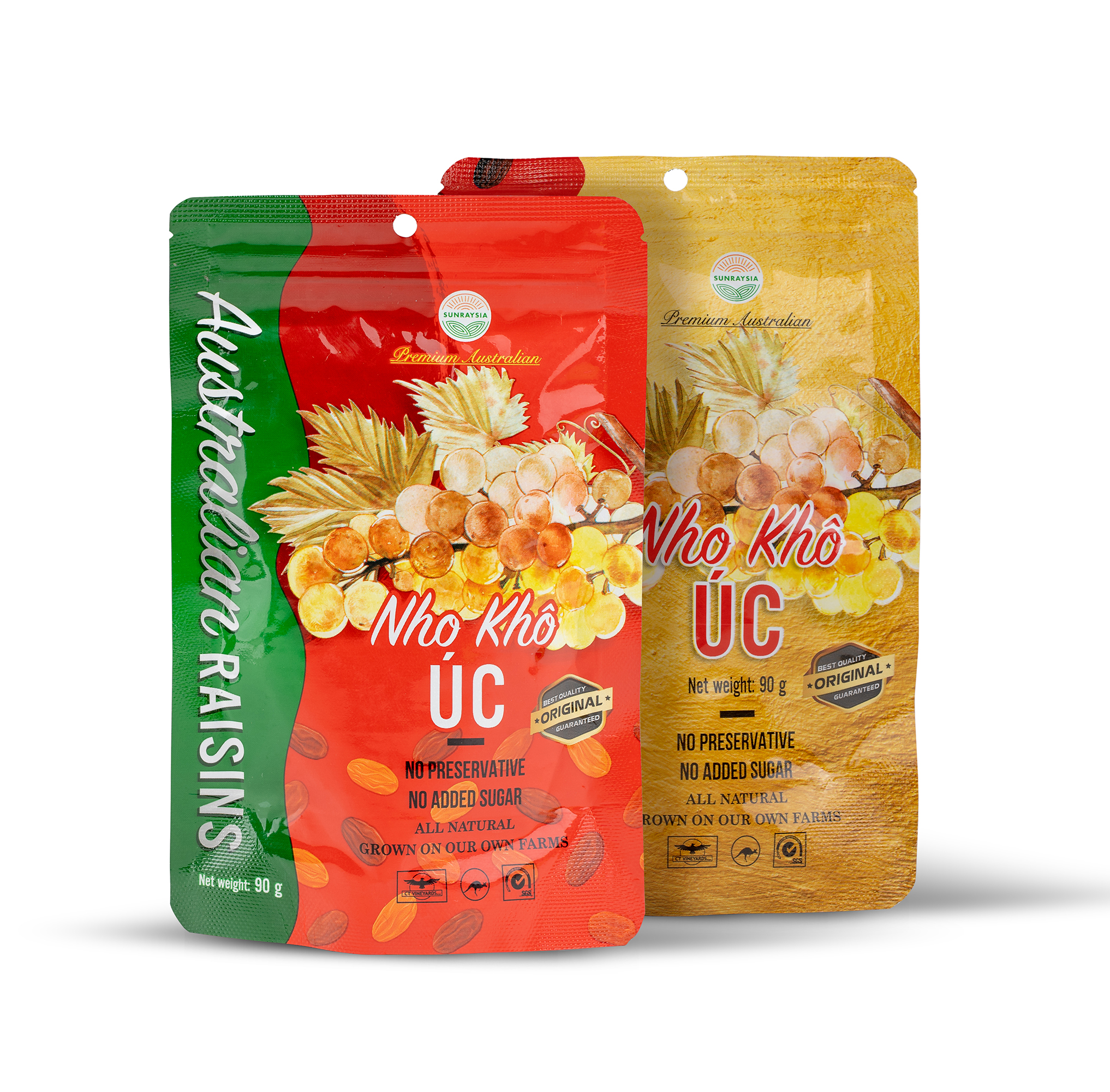 Combo 2 gói nho khô Úc Sunraysia 90g, sản xuất từ nho Thompson dẻo, vỏ mỏng, vị ngọt thanh, túi zip tiện lợi - Nho khô Úc Sunraysia