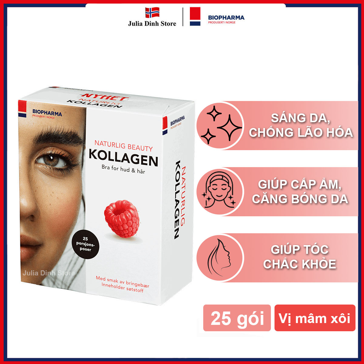 Collagen vị mâm xôi Biopharma Na Uy