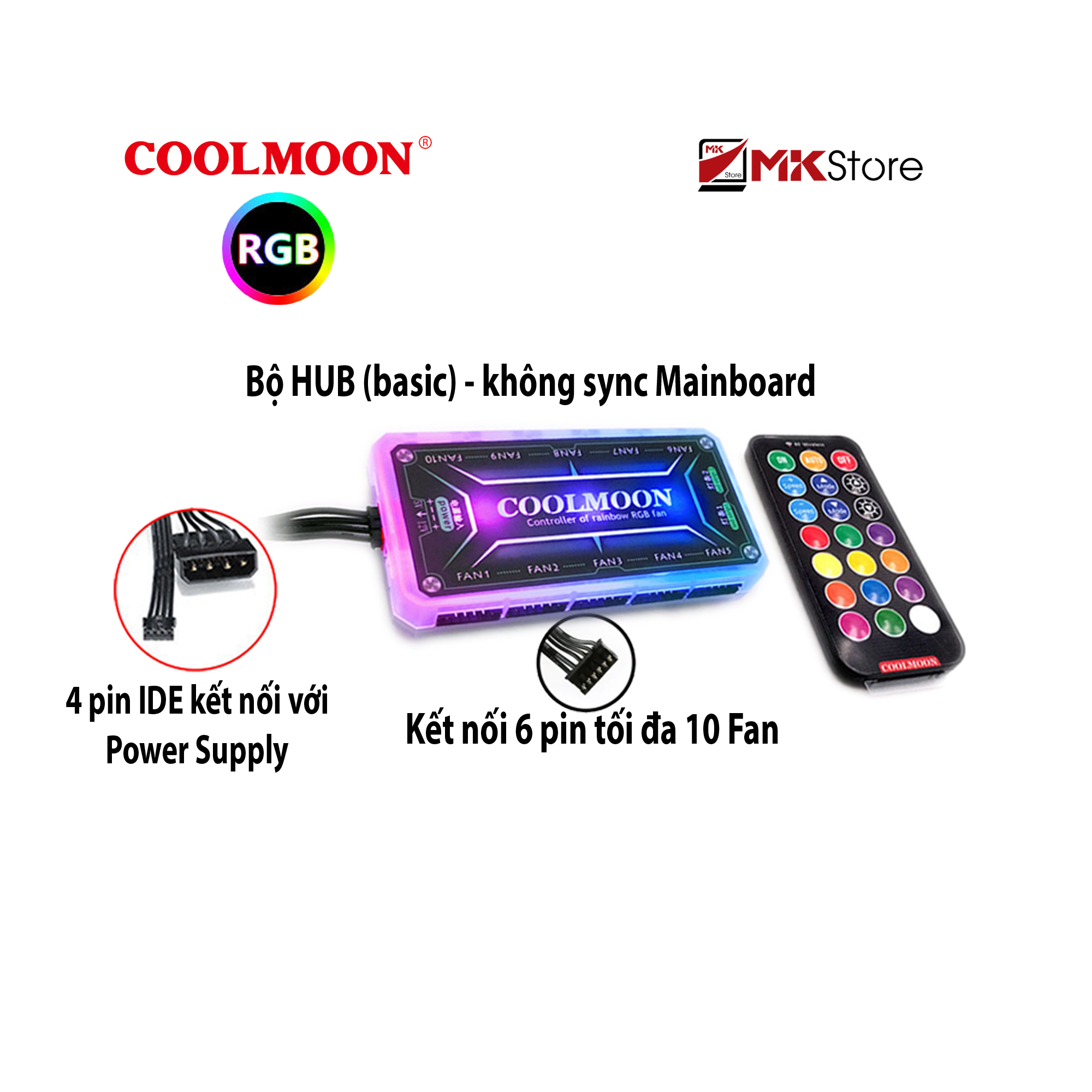 Bộ HUB (basic) Coolmoon chia Fan LED 6 pin + kèm điều khiển MKStore
