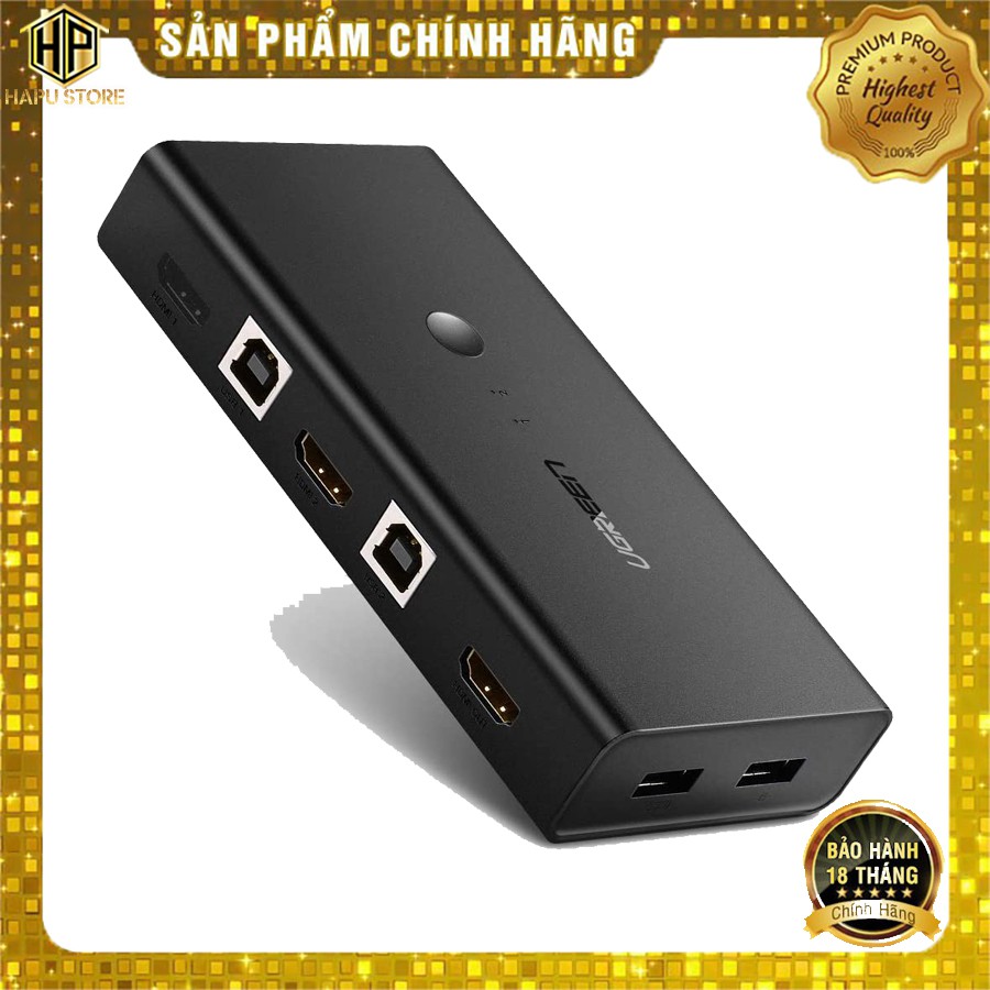Bộ chuyển KVM Switch 2 vào 1 ra Ugreen 50744 chuẩn HDMI màu đen - Hapustore