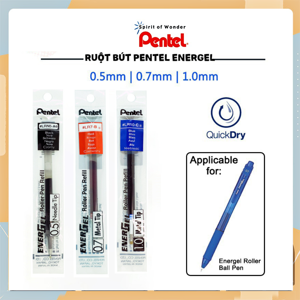 Ruột Bút Ký Nhật Bản Pentel Energel LR10 | Ngòi 1.0Mm | Ngòi Bút Pentel Energel Chính Hãng | 3 Màu M