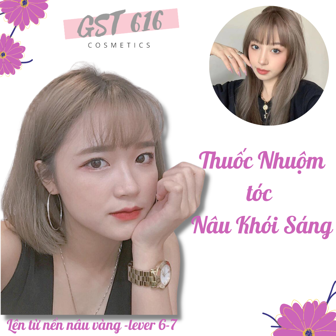 Thuốc nhuộm tóc màu NÂU KHÓI SÁNG không tẩy tặng kèm oxy trợ nhuộm găng tay