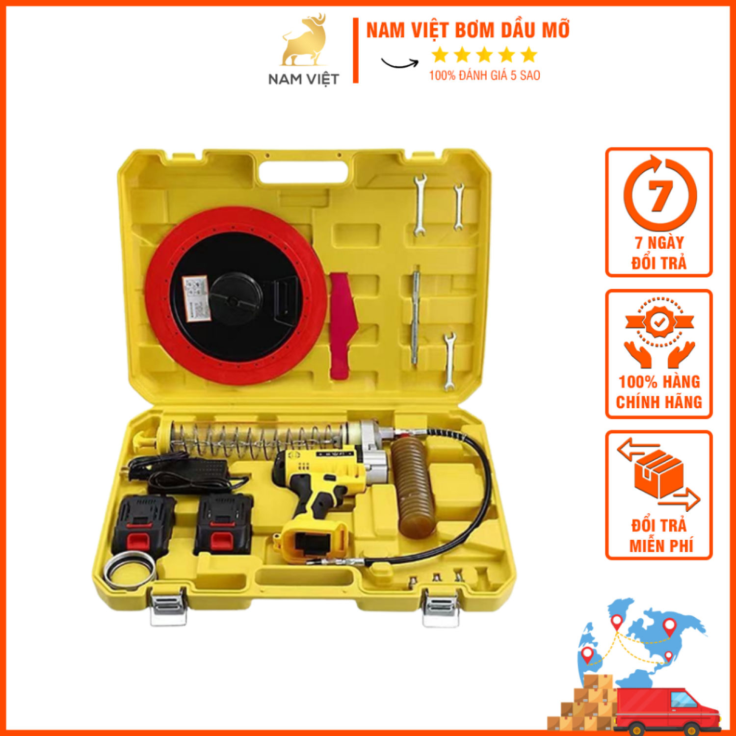 Bơm mỡ pin phụ kiện nam việt - máy bơm mỡ pin dùng cho mỡ sâu và mỡ nhồi dụng cụ bôi trơn điện bơm 2 pin
