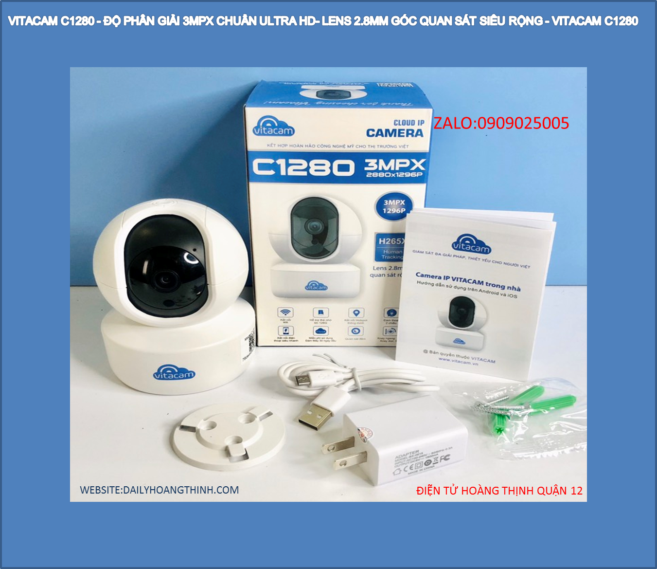 [HCM]VITACAM C1280 - ĐỘ PHÂN GIẢI 3MPX CHUẨN ULTRA HD- LENS 2.8MM GÓC QUAN SÁT SIÊU RỘNG. CÔNG NGHỆ AI XOAY 355 ĐỘ