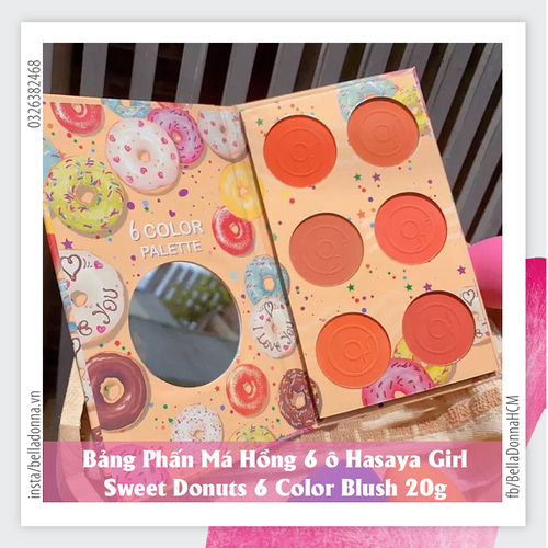 [HCM][Nội địa Trung] Bảng Phấn Má Hồng 6 Ô Hasaya Girl Sweet Donuts 6 Color Blush 20g #01