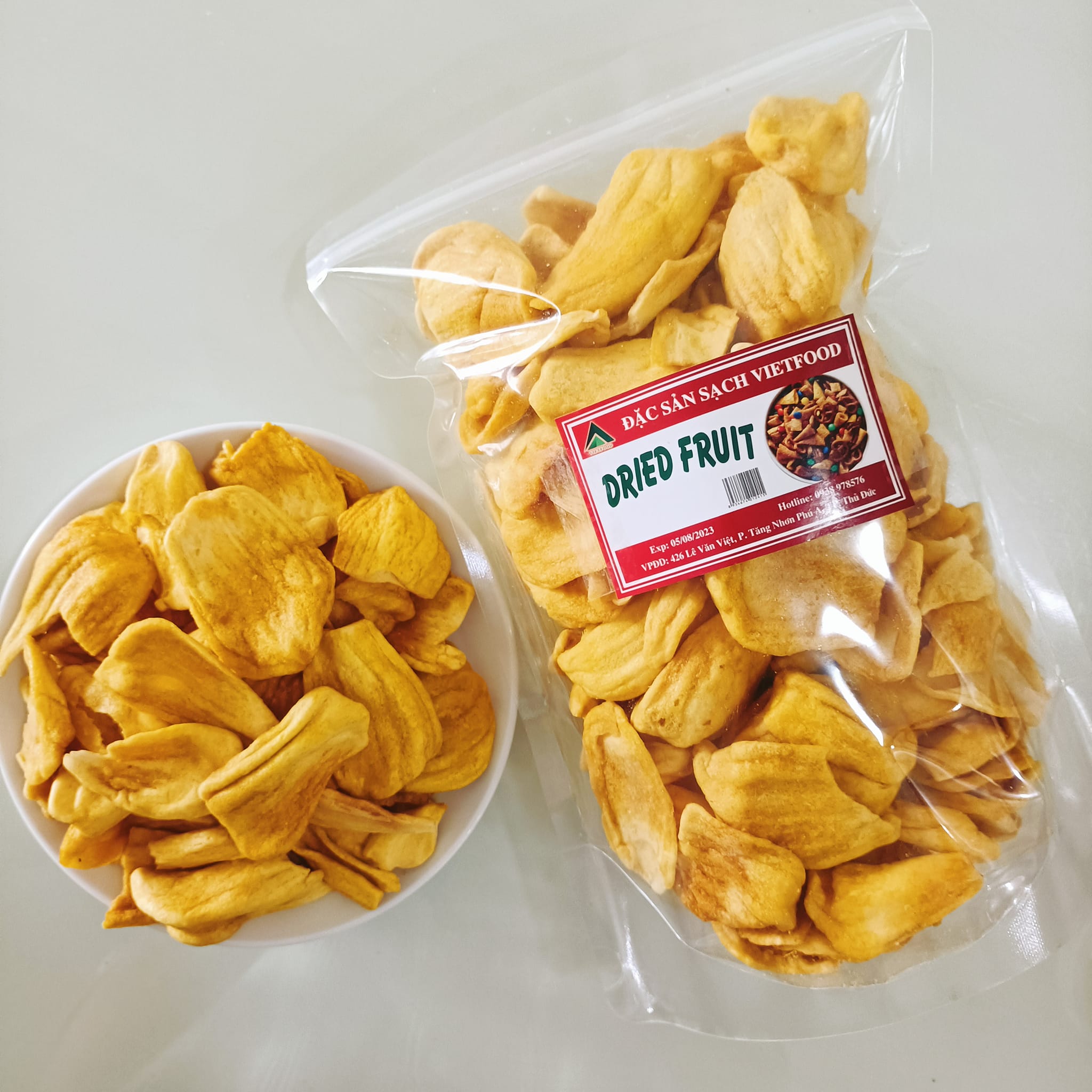 Túi 500g Mít sấy giòn nguyên cánh VIETFOOD - Loại B