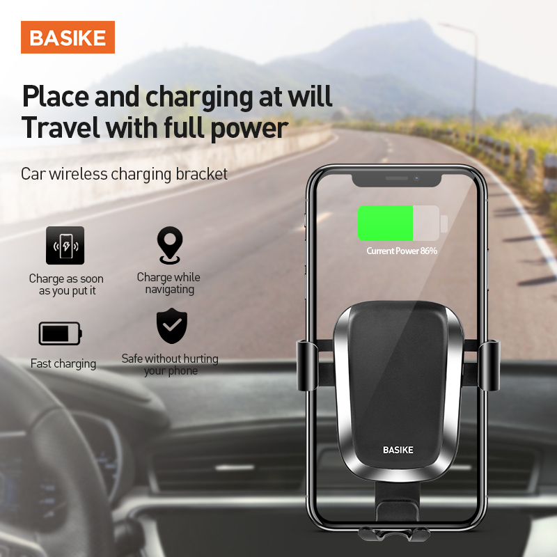 BASIKE Car Holder Qi Wireless Charger For iPhone Samsung S9 Plus Mobile