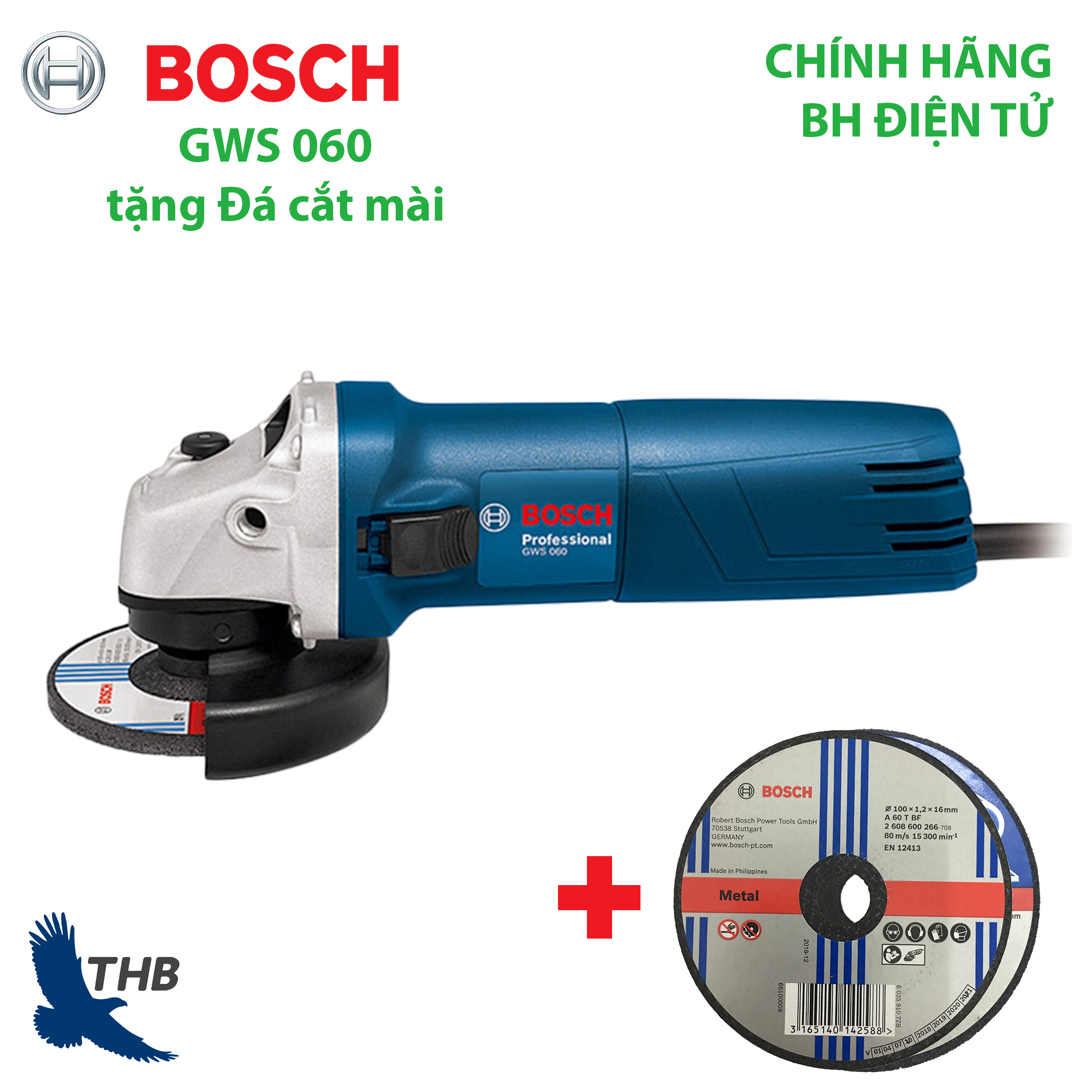 [TẶNG ĐÁ CẮT MÀI] Máy mài góc nhỏ Máy mài giá rẻ Bosch GWS 060 tặng Đá cắt đá mài 100 Công suất 600W bảo hành điện tử 12 tháng