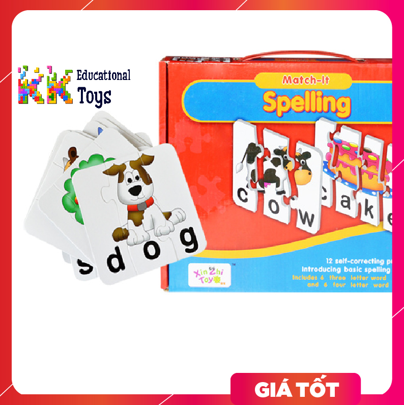 Đồ chơi giáo dục:  Bộ thẻ ghép hình và từ tiếng Anh - Match it - Spelling game- KKstore