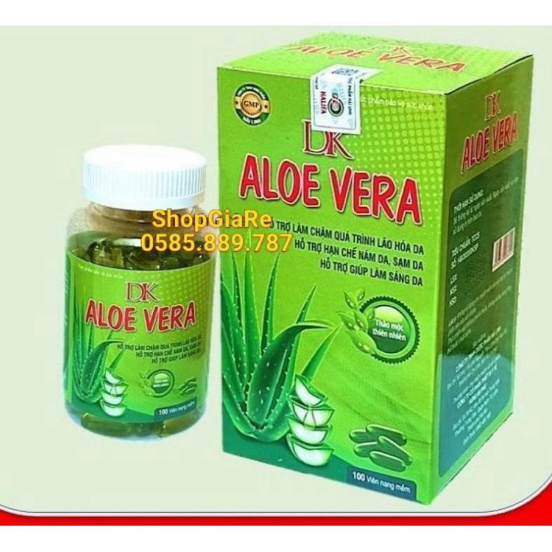 DK ALOE VERA Green Viên uống đẹp da, dưỡng da, giúp dưỡng ẩm, chống lão hóa và tái tạo da chai 100 viên