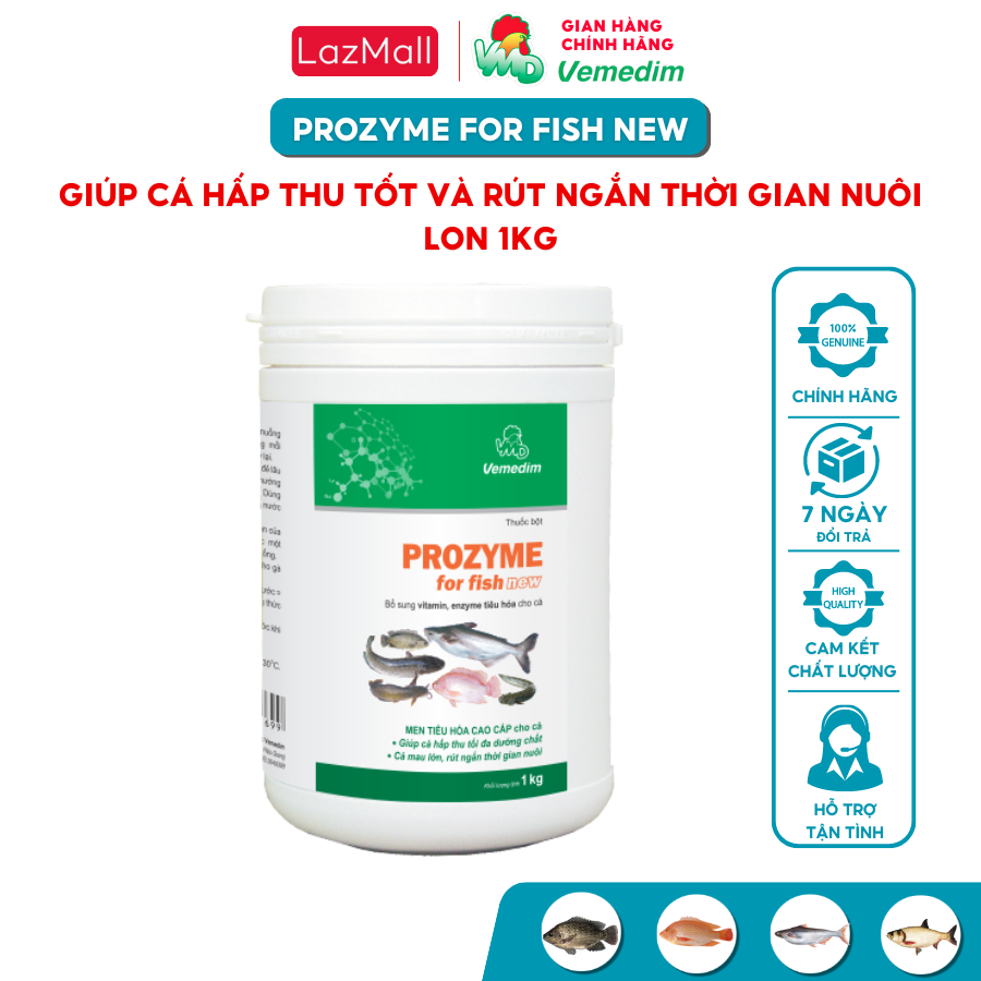 Vemedim Prozyme for fish new, bổ sung vitamin và enzyme tiêu hóa cho cá, hộp 1kg