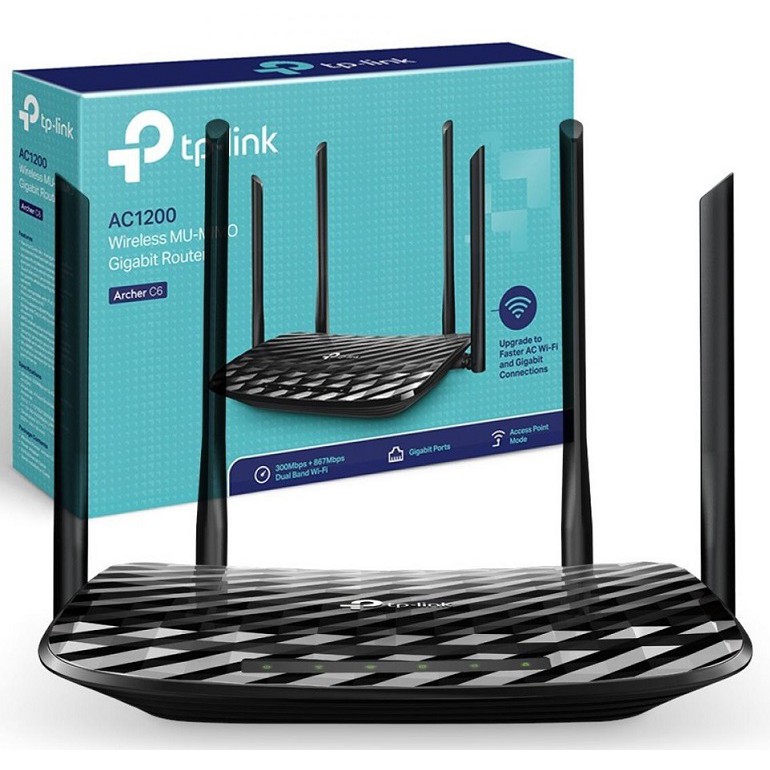 Router wifi băng tần kép tp-link archer c6 gigabit ac1200 mu-mimo