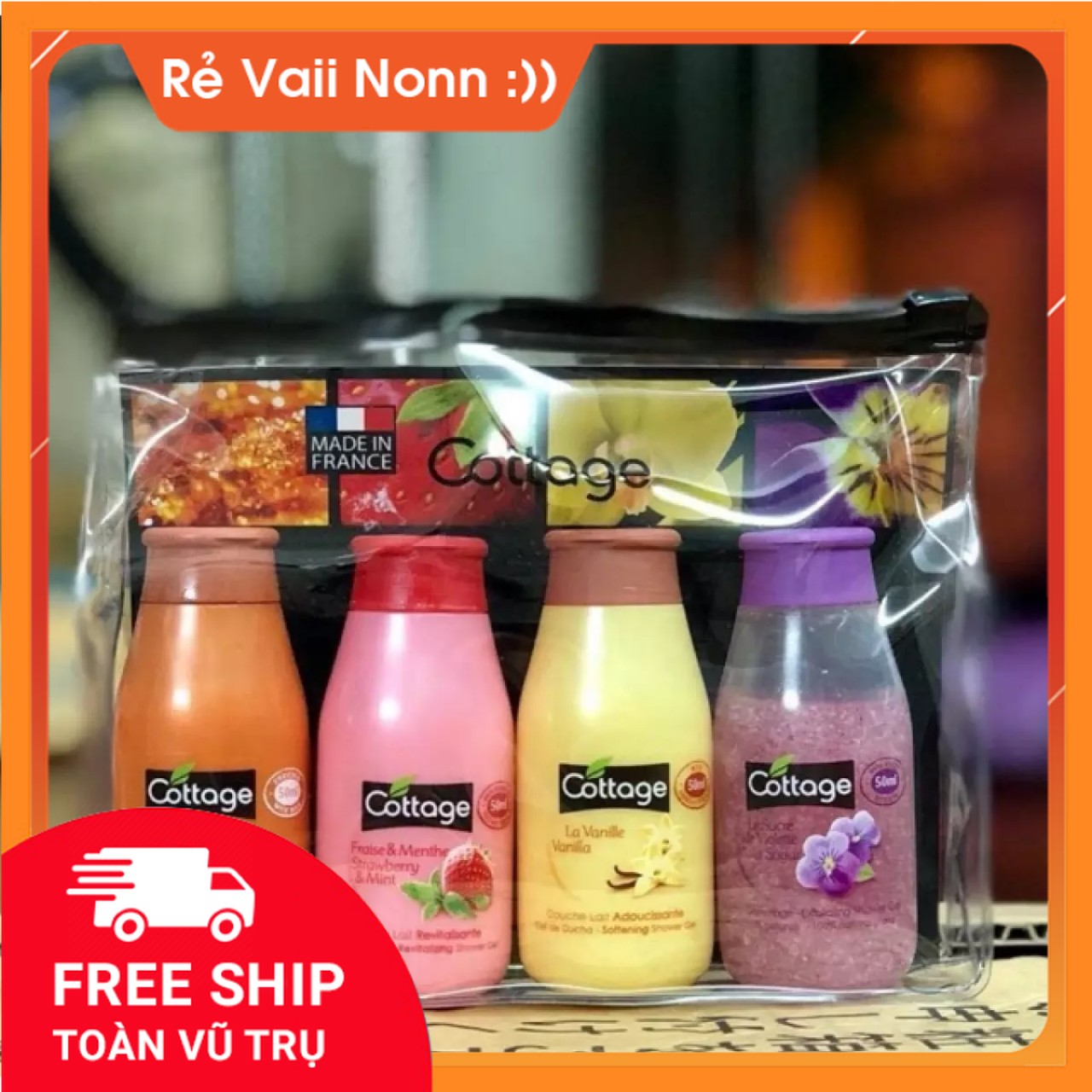 Set 4 chai sữa tắm pháp cottage pháp tiện lợi thích hợp đi du lịch