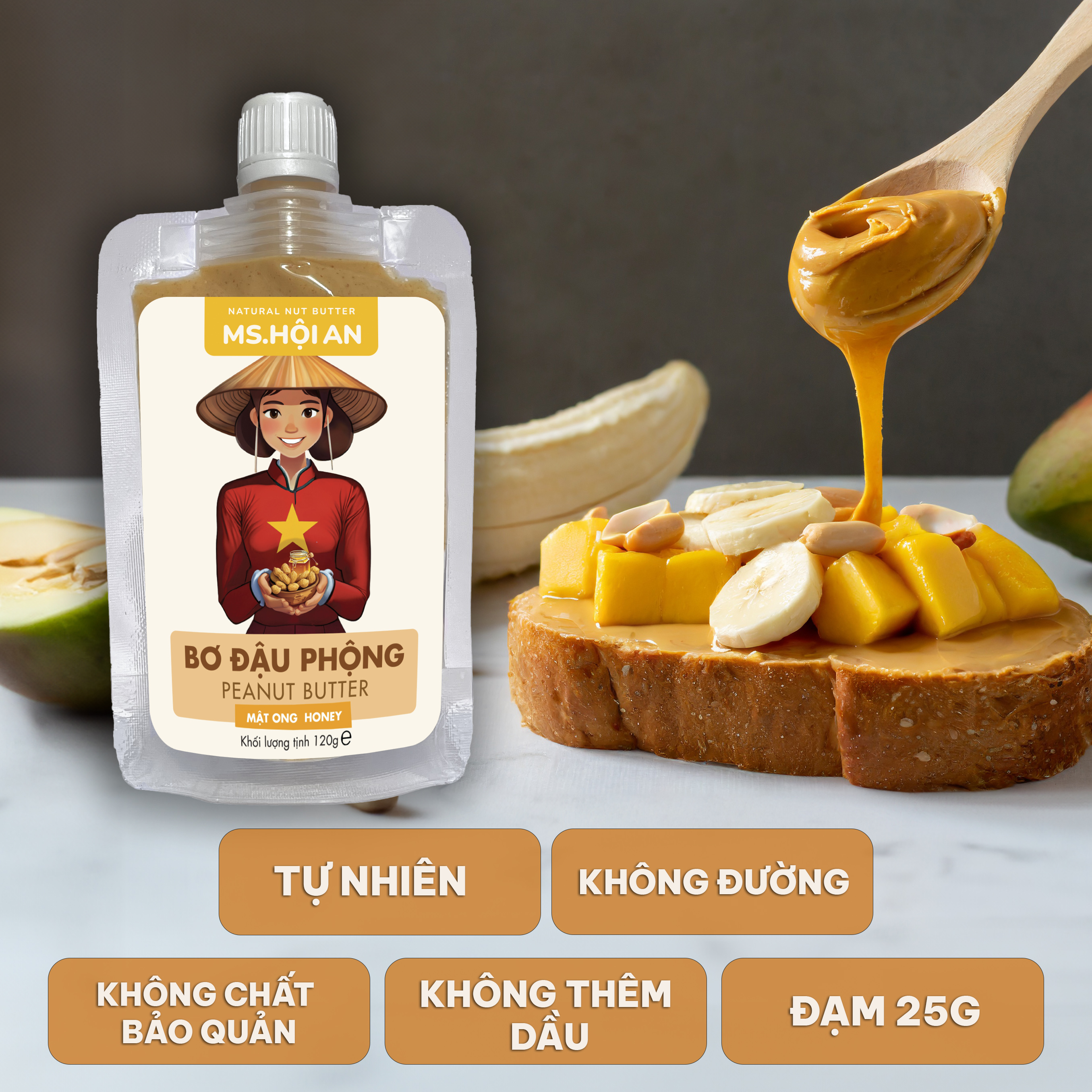 |dạng túi 120g/380g| bơ đậu phộng mật ong ăn kiêng, không đường |eat clean| peanut butter honey