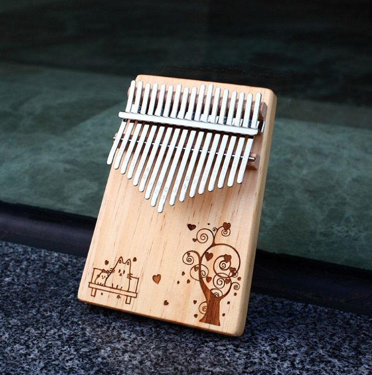 Đàn kalimba 17 phím khắc mèo, tặng đầy đủ phụ kiện, túi, búa, hướng dẫn tự học, khăn lau, dán phím