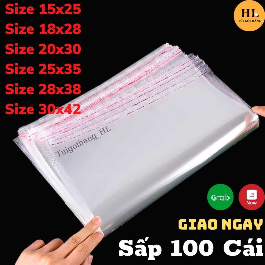 Túi Bóng Kiếng Dán Miệng Sấp 100 Túi – Túi Kiếng Chất Liệu Opp Cao Cấp Có Lỗ Thoáng Khí Size Lớn