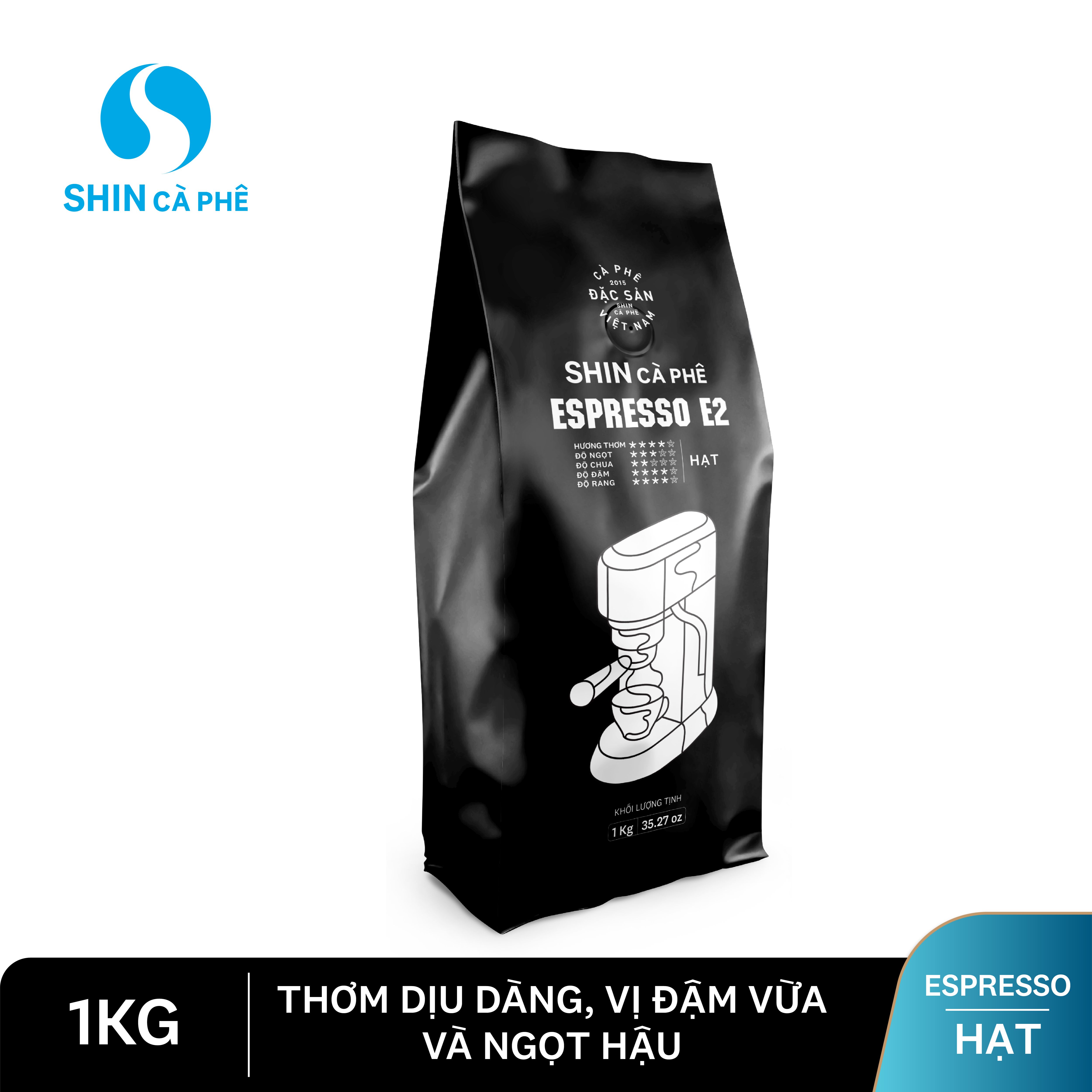 SHIN cà phê - Espresso E2 1Kg Hạt - Cà phê nguyên chất pha máy