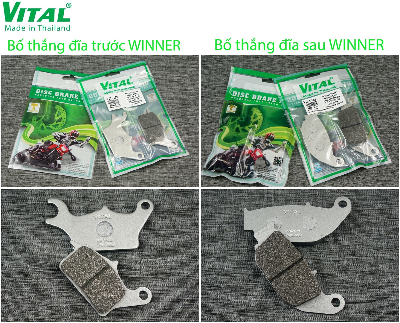 Bố thắng đĩa sau + trước winner, winner x hiệu vital- má phanh, bố thắng đĩa vital